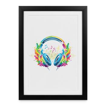 Art vibrant des écouteurs de musique - Affiche encadrée (27 × 37 cm) - noir - Devant
