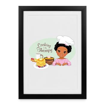 Une jolie fille à la peau foncée adore faire des crêpes - Affiche encadrée (27 × 37 cm) - noir - Devant