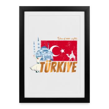 Türkiye Istanbul Vintage Drapeau Turquie Sovenir - Affiche encadrée (27 × 37 cm) - noir - Devant