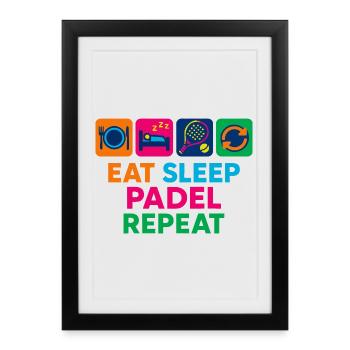 Manger, dormir, padel, répéter, drôle, padel, tennis - Affiche encadrée (27 × 37 cm) - noir - Devant