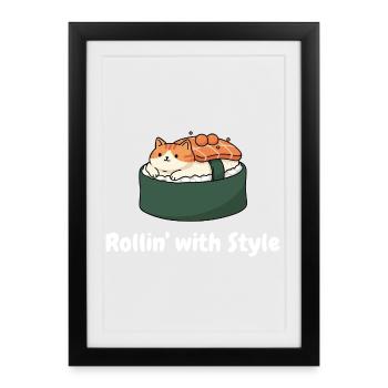 Sushi Cat Roll Style - Affiche encadrée (27 × 37 cm) - noir - Devant