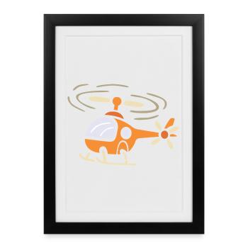 Hélicoptère de dessin animé drôle dans le style de la bande dessinée - Affiche encadrée (27 × 37 cm) - noir - Devant