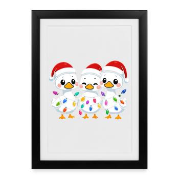 Trio de canards avec lumières de Noël, Canetons - Affiche encadrée (27 × 37 cm) - noir - Devant