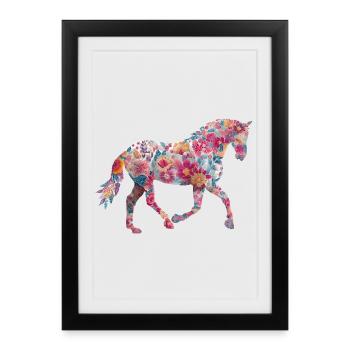 Motif floral de chevaux - Affiche encadrée (27 × 37 cm) - noir - Devant