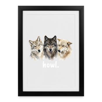 Wolf Howl Funny Wolf Lover Howl - Framed poster (27 × 37 cm) - black - Front