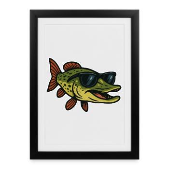Hecht mit Sonnenbrille - Gerahmtes Poster (27 × 37 cm) - Schwarz - Vorne