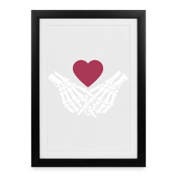 Amour éternel | Mains d’os | Squelette | Cœur - Affiche encadrée (27 × 37 cm) - noir - Devant