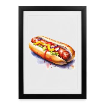 Art aquarelle de hot-dogs - Affiche encadrée (27 × 37 cm) - noir - Devant