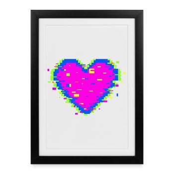 Illustration d’amour avec un glitch de cœur en pixel - Affiche encadrée (27 × 37 cm) - noir - Devant
