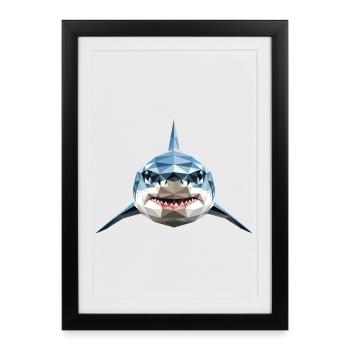 Requin Requin tigre Plongeur Requins mignons Grand requin blanc - Affiche encadrée (27 × 37 cm) - noir - Devant