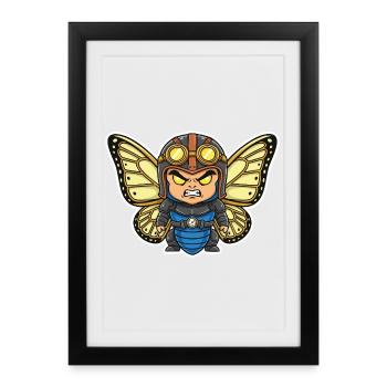 Papillon Aviateur Steampunk Armure Bleue - Affiche encadrée (27 × 37 cm) - noir - Devant