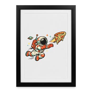 Astronaute à la chasse à la pizza - Affiche encadrée (27 × 37 cm) - noir - Devant