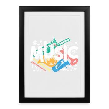 Motifs musicaux colorés - Affiche encadrée (27 × 37 cm) - noir - Devant