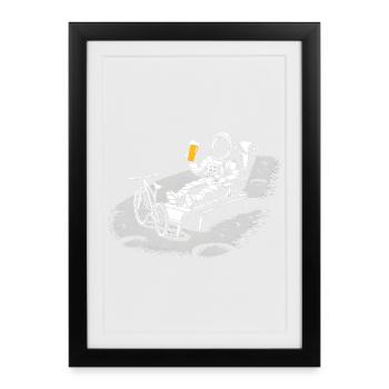 Astronaut Chilling On Moon Drinking Beer - Framed poster (27 × 37 cm) - black - Front