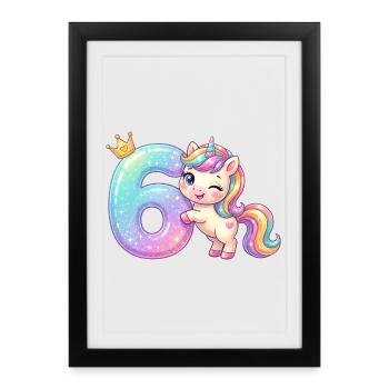 J’ai 6 ans d’anniversaire de la fille licorne de Kawaii - Affiche encadrée (27 × 37 cm) - noir - Devant
