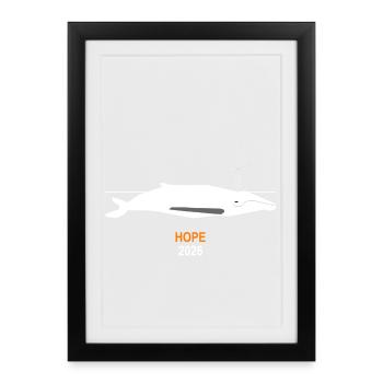 Minimalist Whale HOPE 2026 | Wal Meer Design - Gerahmtes Poster (27 × 37 cm) - Schwarz - Vorne