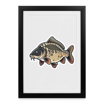 Mirror Carp Cartoon – Cute Carp Fishing Design - Framed poster (27 × 37 cm) - black - Front