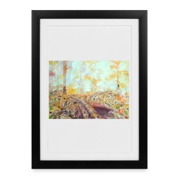 Paysage aquarelle forestier automne - Affiche encadrée (27 × 37 cm) - noir - Devant
