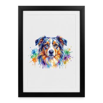 Portrait coloré de chien aquarelle - Affiche encadrée (27 × 37 cm) - noir - Devant