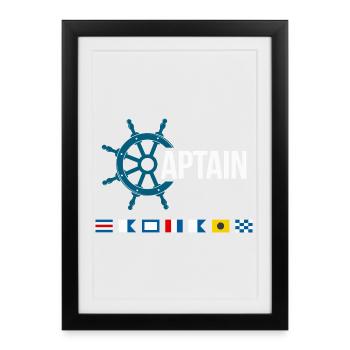 Captain Maritime Steering Wheel Signal Flags Motif - Framed poster (27 × 37 cm) - black - Front