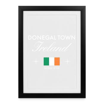 Souvenir de voyage de la Ville de Donegal Coordonnées Irlande - Affiche encadrée (27 × 37 cm) - noir - Devant