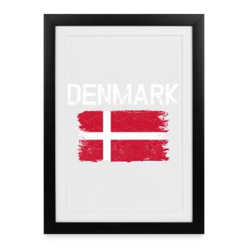 Art au pinceau du drapeau du Danemark - Affiche encadrée (27 × 37 cm) - noir - Devant