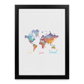 Live Love Travel, world map - Framed poster (27 × 37 cm) - black - Front