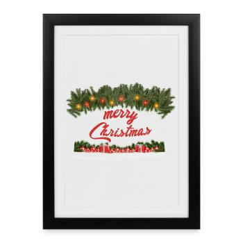 Décoration de Noël festive avec couronne de lumières - Affiche encadrée (27 × 37 cm) - noir - Devant