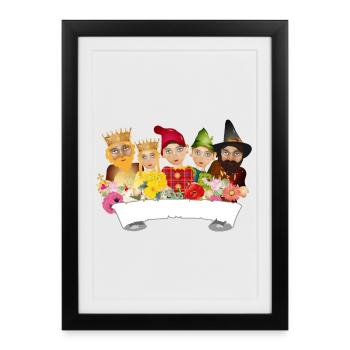 Cinq figures de l’ensemble du Punch and Judy Theatre - Affiche encadrée (27 × 37 cm) - noir - Devant