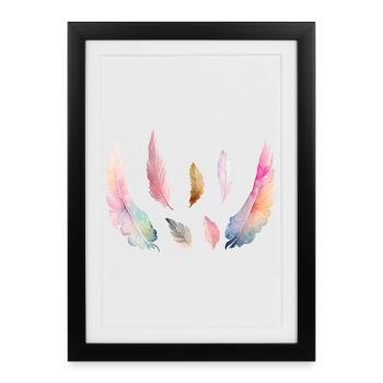 Plumages Colorés d'Aquarelle - Affiche encadrée (27 × 37 cm) - noir - Devant
