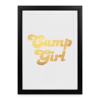 Camp Girl Gold Camping Handwriting Cool Luxury Fan - Affiche encadrée (27 × 37 cm) - noir - Devant