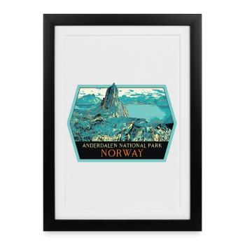 Écusson Paysage Anderdalen : Nature Norvégienne - Affiche encadrée (27 × 37 cm) - noir - Devant