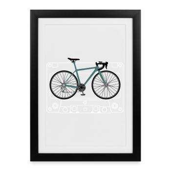 Blaugrün Fahrrad Blaupause Druck - Gerahmtes Poster (27 × 37 cm) - Schwarz - Vorne