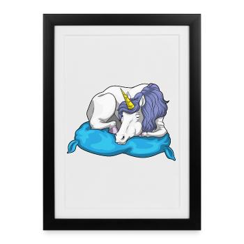 Einhorn Schlafen Kissen - Gerahmtes Poster (27 × 37 cm) - Schwarz - Vorne