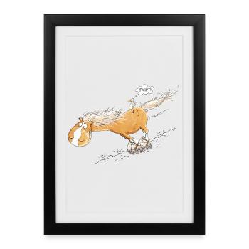 Pferd Mit Rollschuh Fährt Wortspiel Pferdefreunde - Gerahmtes Poster (27 × 37 cm) - Schwarz - Vorne