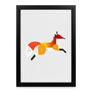 Fuchs – Ruhe und Natur im geometrischen Stil - Gerahmtes Poster (27 × 37 cm) - Schwarz - Vorne