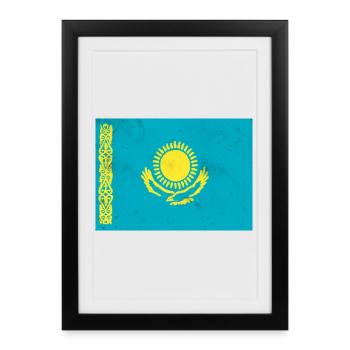 Drapeau du Kazakhstan - Affiche encadrée (27 × 37 cm) - noir - Devant