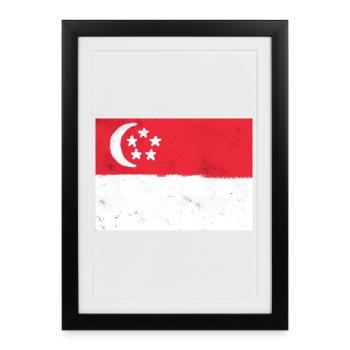 Drapeau de Singapour - Affiche encadrée (27 × 37 cm) - noir - Devant