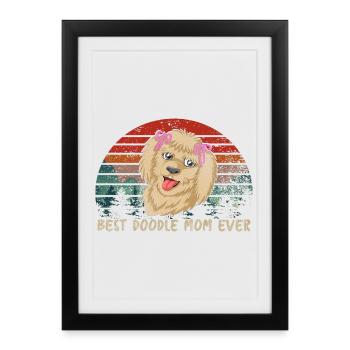 Cute Doodle Dog Mom with Pink Bows - Framed poster (27 × 37 cm) - black - Front