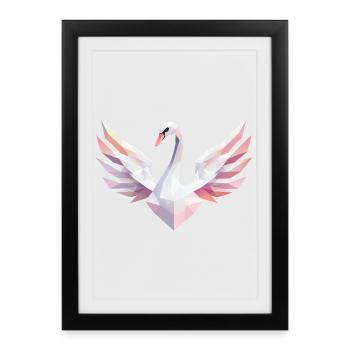 Cygne géométrique aux couleurs pastel - Affiche encadrée (27 × 37 cm) - noir - Devant