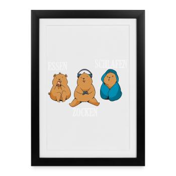 Food Gaming Sleeping Gamer Saying - Framed poster (27 × 37 cm) - black - Front