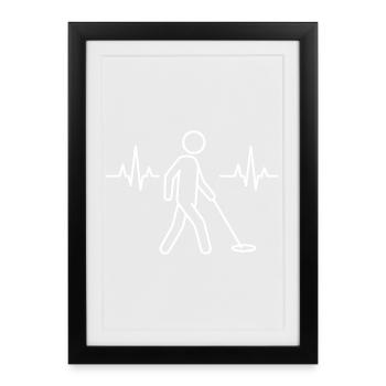 Herzschlag eines Metalldetektoristen: Pulslinienzeichnung - Gerahmtes Poster (27 × 37 cm) - Schwarz - Vorne