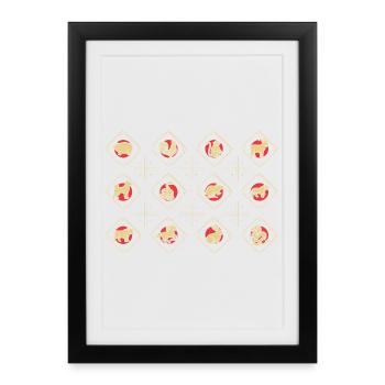 Signes du zodiaque chinois du Nouvel An chinois lunaire - Affiche encadrée (27 × 37 cm) - noir - Devant