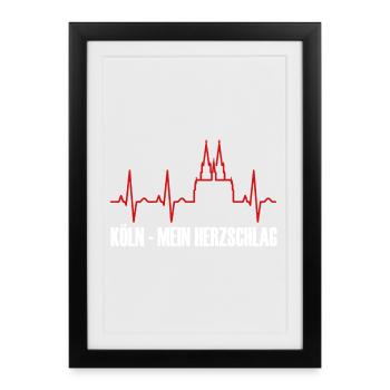 Cologne skyline with heartbeat from the cathedral - Framed poster (27 × 37 cm) - black - Front