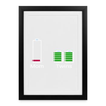 Maman avec des jumeaux – niveau de batterie - Affiche encadrée (27 × 37 cm) - noir - Devant