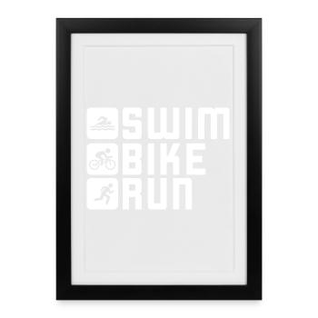 Triathlon Schwimmen Radfahren Laufen - Gerahmtes Poster (27 × 37 cm) - Schwarz - Vorne