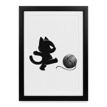 Wütende Katze tritt Wollknäuel – Lustiges Katzenmo - Affiche encadrée (27 × 37 cm) - noir - Devant