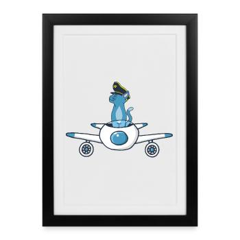 Airplane Pilot Cat - Framed poster (27 × 37 cm) - black - Front