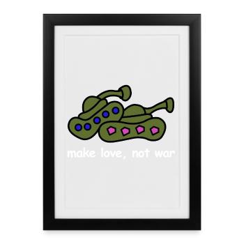 Make Love, Not War | Peace, Cartoon - Framed poster (27 × 37 cm) - black - Front