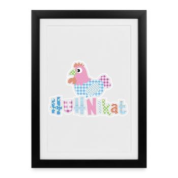 HUHNikat Chicken Fans - Coq - Coq - Bio - Affiche encadrée (27 × 37 cm) - noir - Devant